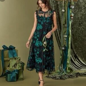 Sundance Catalog Elisa Dress Dark Fairy overlay sheer Floral Maxi Dress Large